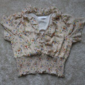 Astr Floral Ruffle Blouse in Cream